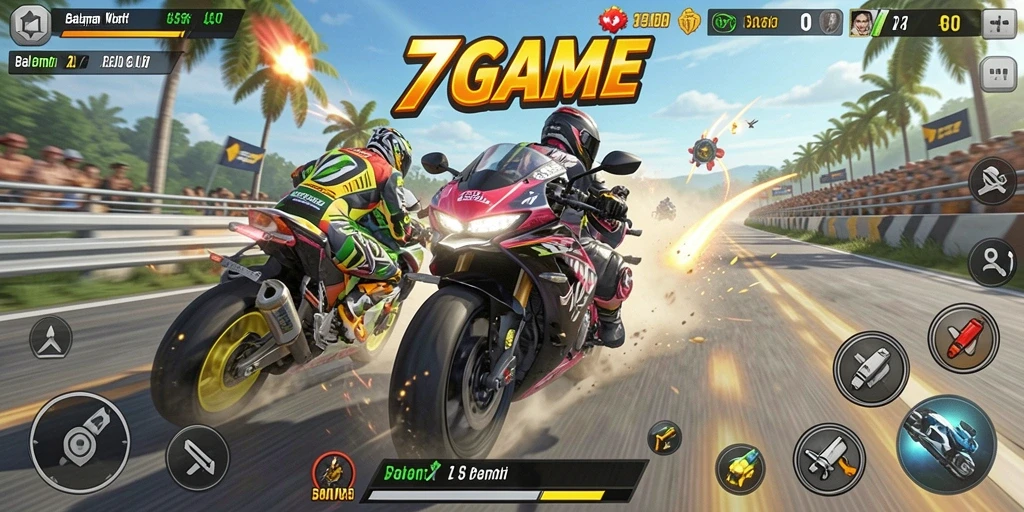 Screenshot dari gameplay balapan motor yang mendebarkan.