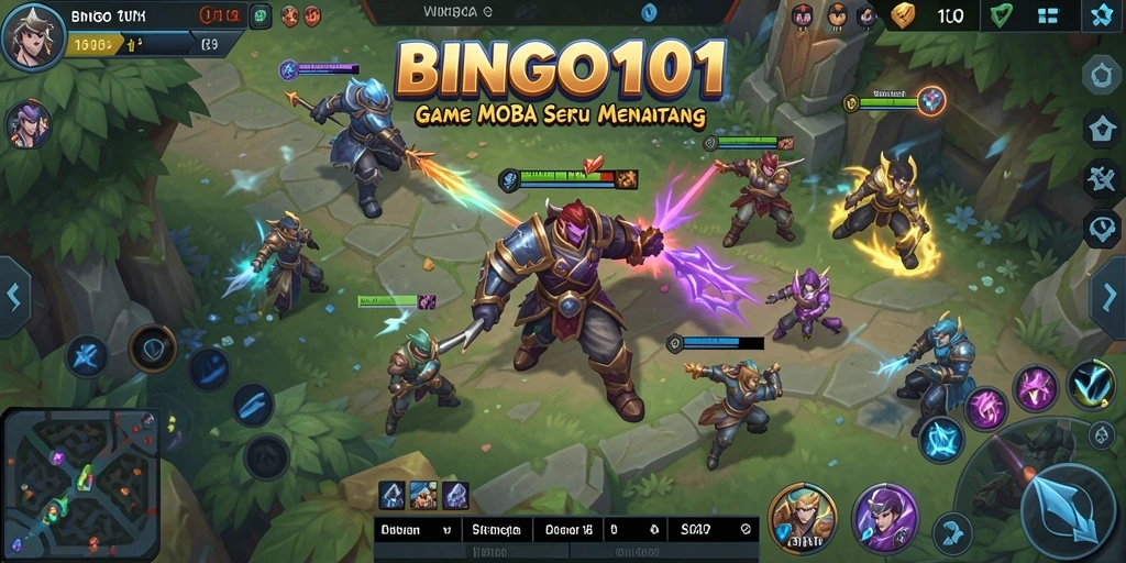 Tampilan gameplay menegangkan dalam BINGO101 MOBA.