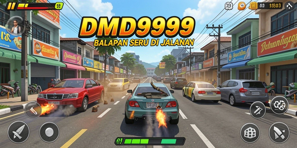 Screenshot DMD999 menampilkan aksi balapan yang seru dan mendebarkan.