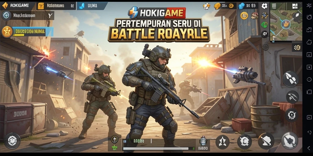 Screenshot HOKIGAME menampilkan aksi epic dalam Pertarungan Battle Royale.