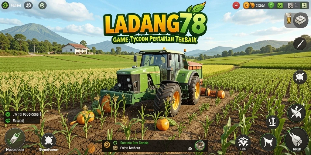 Screenshot utama LADANG78 menampilkan ladang pertanian yang subur.