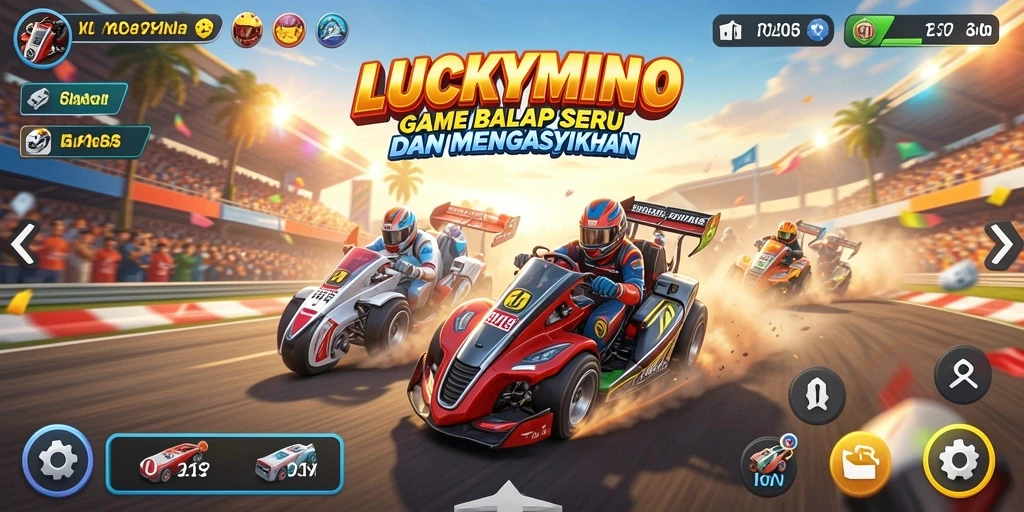 Tangkapan layar gameplay LUCKYMINO yang memperlihatkan keseruan balapan.