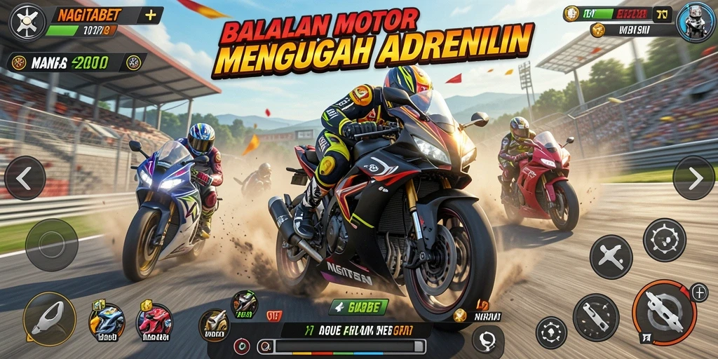 Tampilan gameplay NAGITABET yang seru dalam balapan motor.
