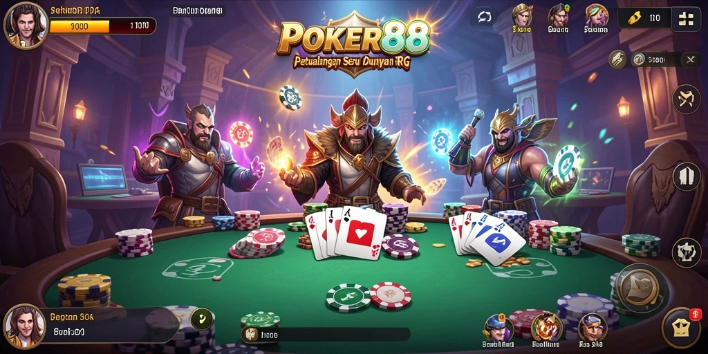 Tampilan gameplay seru POKER88 dengan karakter dan pertarungan RPG.