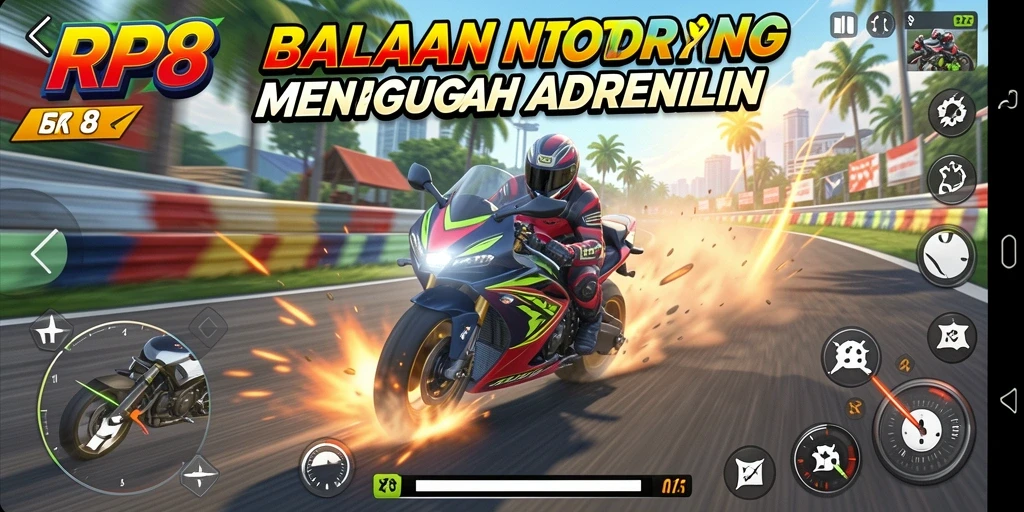 Tampilan menegangkan dari gameplay balap motor di RP8.