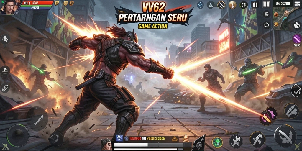 Menampilkan aksi pertarungan seru dalam gameplay VV62.