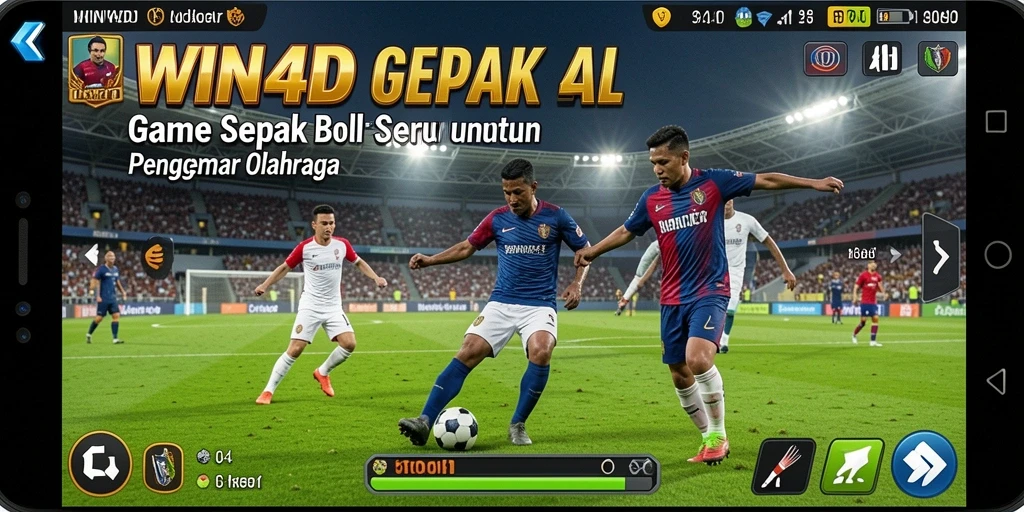 Screenshot gameplay <strong>WIN4D</strong> menampilkan aksi seru di lapangan sepak bola.